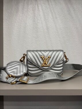 Louis Vuitton new wave pochette Silver Quilted Crossbody Bag with Coin Pouch